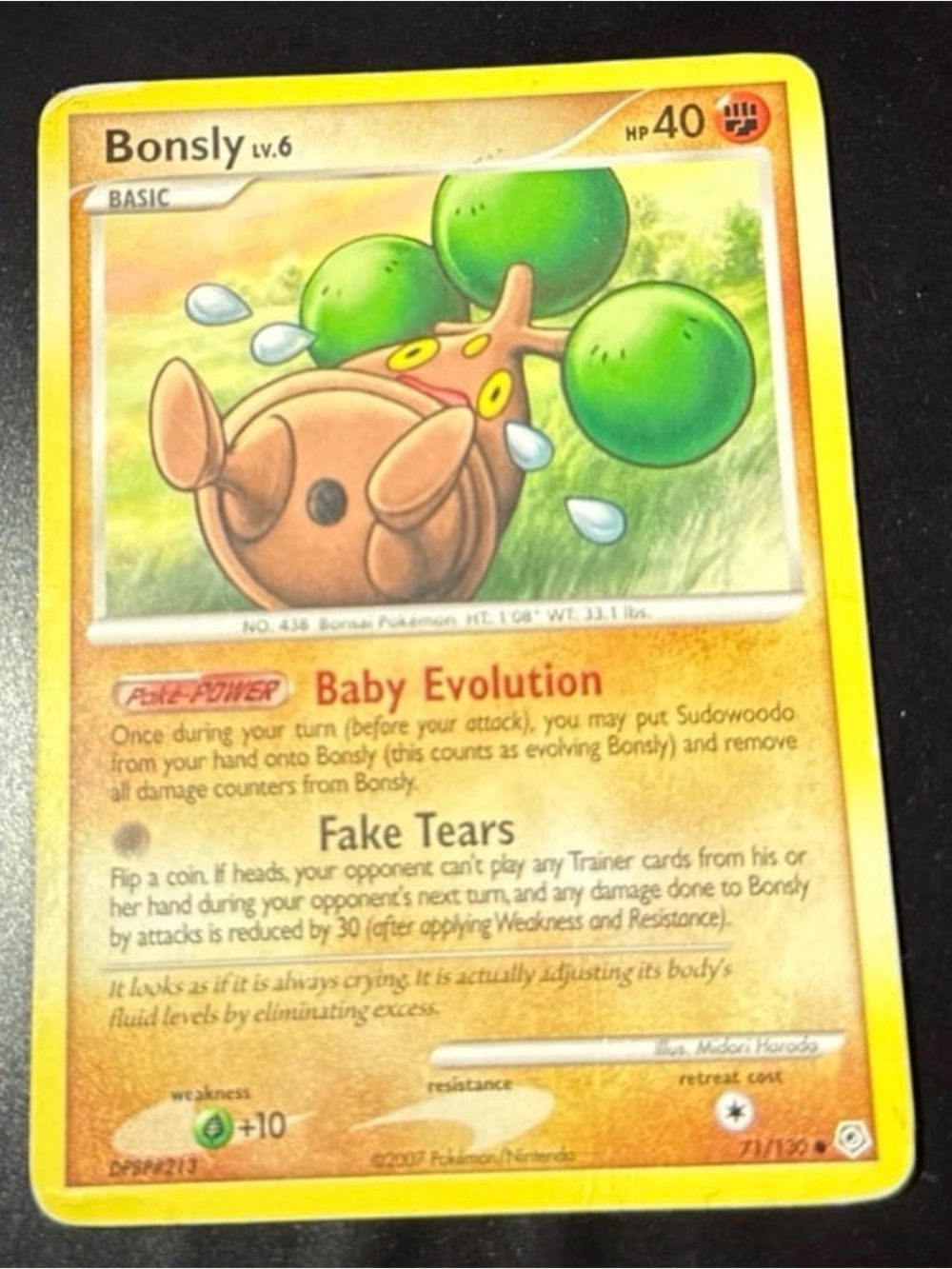 Bonsly 71/130 Diamond & Pearl 2007 released Rare non-Holofoil art Damaged dent